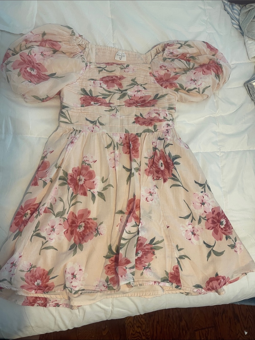abercrombie kids Pink Floral Puff-Sleeve Dress